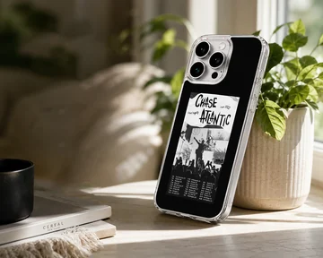 Monochrome Chase Atlantic tour poster graphic with concert imagery printed on a phone case — Lifestyle
