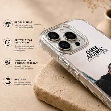 Chase Atlantic band members in a group photo with a rose logo above on a phone case — Info