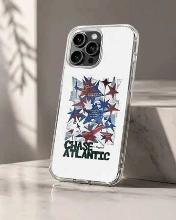 Chase Atlantic typography and multi-colored star collage phone case