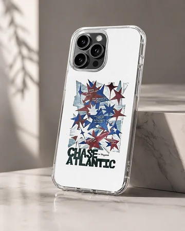 Chase Atlantic typography and multi-colored star collage phone case — Hero