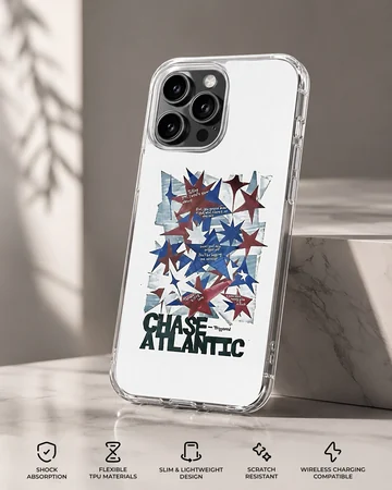 Chase Atlantic typography and multi-colored star collage phone case — Specs