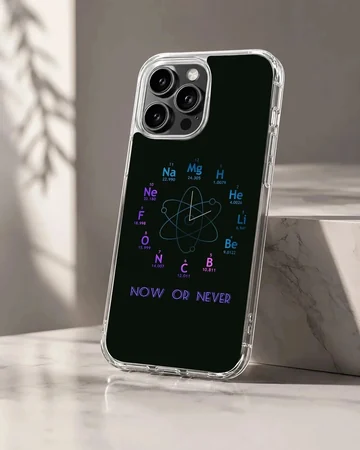 Chemistry theme science artwork with atomic clock elements on a phone case