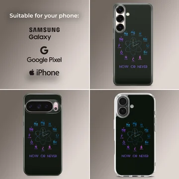 Chemistry theme science artwork with atomic clock elements on a phone case — Collage