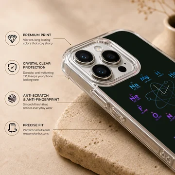 Chemistry theme science artwork with atomic clock elements on a phone case — Info