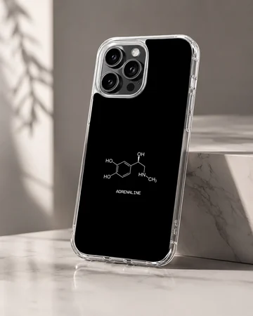 White chemical structure of adrenaline with text on a solid black background phone case — Hero