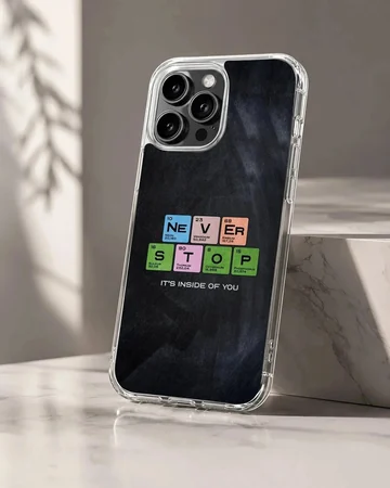 Chemistry theme periodic table lettering never stop phone case