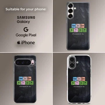 Chemistry theme periodic table lettering never stop phone case — Collage