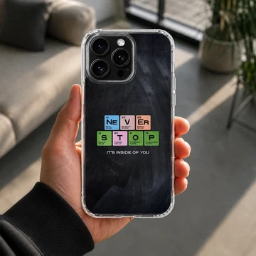 Chemistry theme periodic table lettering never stop phone case — Lifestyle