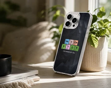 Chemistry theme periodic table lettering never stop phone case — Lifestyle