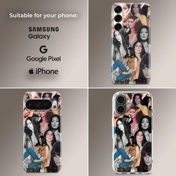Vintage Cher photo collage phone case featuring iconic portraits and performance shots. — Collage