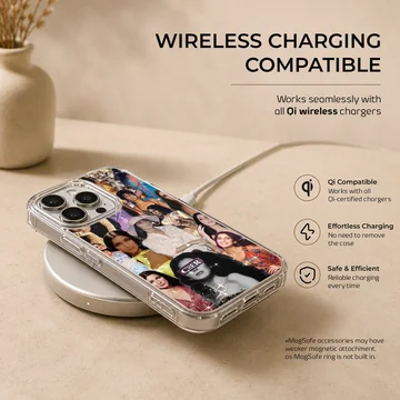 A soft TPU snap phone case showcasing a vibrant vintage collage of Cher portraits with sparkle effects. — Charging
