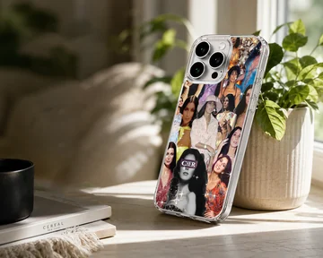 A soft TPU snap phone case showcasing a vibrant vintage collage of Cher portraits with sparkle effects. — Lifestyle