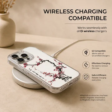 Cherry Blossom phone case featuring traditional style ink wash branches and red blossoms — Charging