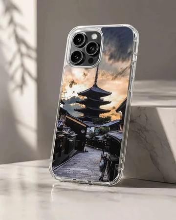 Chinese temple and pagoda at twilight on a phone case