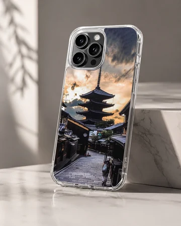 Chinese temple and pagoda at twilight on a phone case — Hero