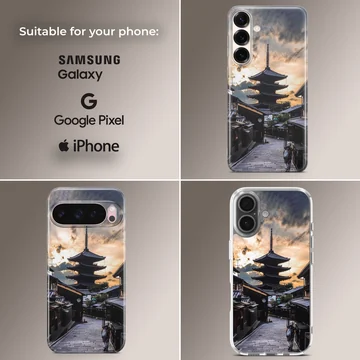 Chinese temple and pagoda at twilight on a phone case — Collage