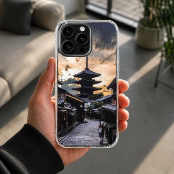 Chinese temple and pagoda at twilight on a phone case — Lifestyle