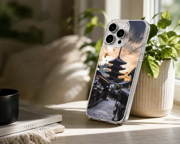 Chinese temple and pagoda at twilight on a phone case — Lifestyle