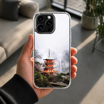 Chinese temple pagoda landscape photography printed on a soft TPU snap phone case — Lifestyle