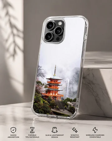 Chinese temple pagoda landscape photography printed on a soft TPU snap phone case — Specs