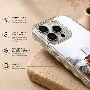 Chinese temple pagoda landscape photography printed on a soft TPU snap phone case — Info