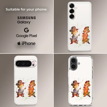 Watercolor painting of two mischievous chipmunks with paint splatters on a phone case — Collage