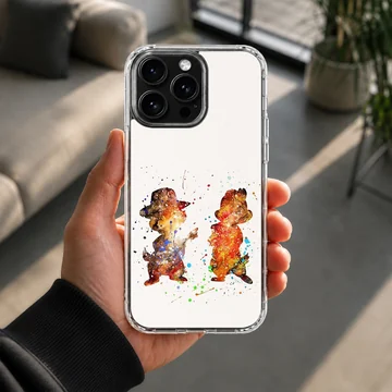 Watercolor painting of two mischievous chipmunks with paint splatters on a phone case — Lifestyle