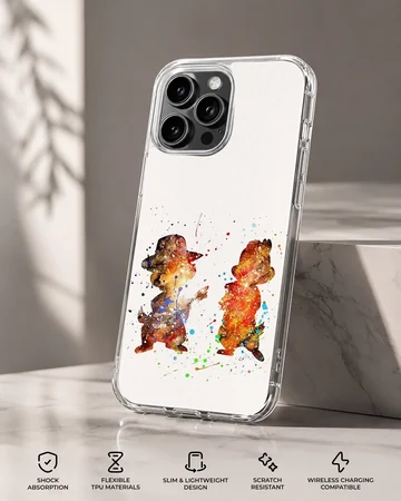 Watercolor painting of two mischievous chipmunks with paint splatters on a phone case — Specs