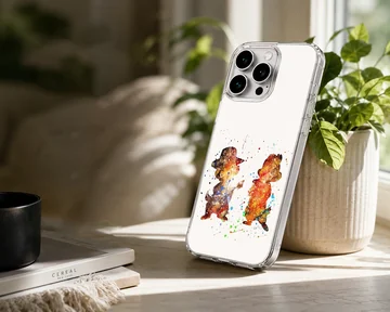 Watercolor painting of two mischievous chipmunks with paint splatters on a phone case — Lifestyle