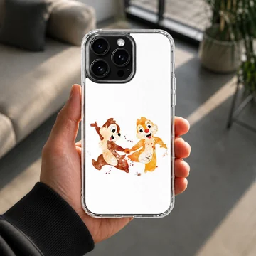 Watercolor illustration of two playful cartoon chipmunks dancing together on a phone case — Lifestyle