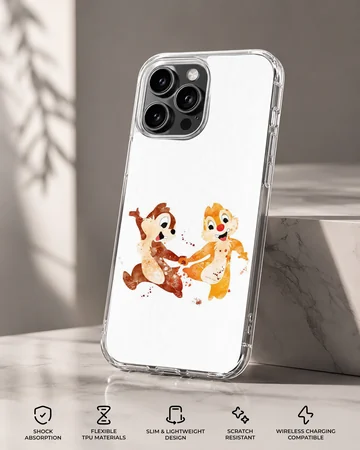 Watercolor illustration of two playful cartoon chipmunks dancing together on a phone case — Specs