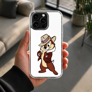 Animated chipmunk detective in brown jacket and fedora hat printed on a phone case — Lifestyle