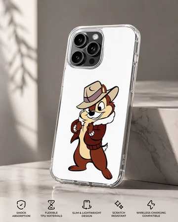 Animated chipmunk detective in brown jacket and fedora hat printed on a phone case — Specs