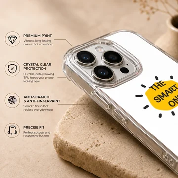 Chip and Dale cartoon character with the text The Smart One inside a yellow shape on a phone case — Info