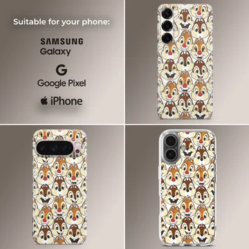 An allover pattern of classic cartoon chipmunk faces with red noses on a phone case — Collage