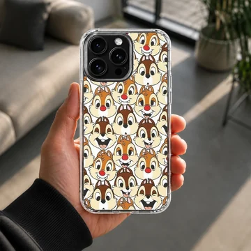 An allover pattern of classic cartoon chipmunk faces with red noses on a phone case — Lifestyle