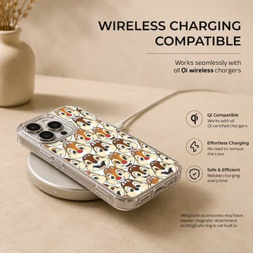An allover pattern of classic cartoon chipmunk faces with red noses on a phone case — Charging