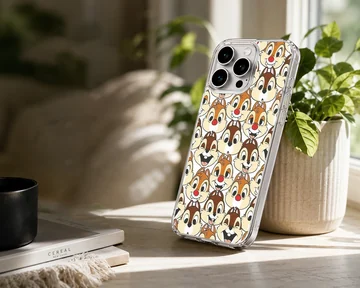 An allover pattern of classic cartoon chipmunk faces with red noses on a phone case — Lifestyle