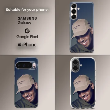Chris Brown smiling portrait wearing a beige cap phone case — Collage