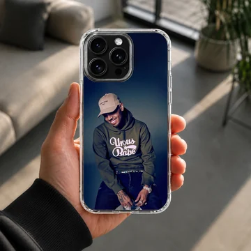 Chris Brown wearing an olive hoodie and cap printed on a matte phone case — Lifestyle