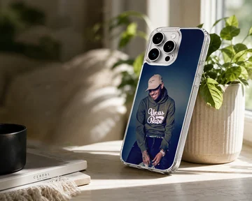 Chris Brown wearing an olive hoodie and cap printed on a matte phone case — Lifestyle
