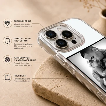 Monochrome music artwork featuring a portrait with bold typography on a phone case — Info