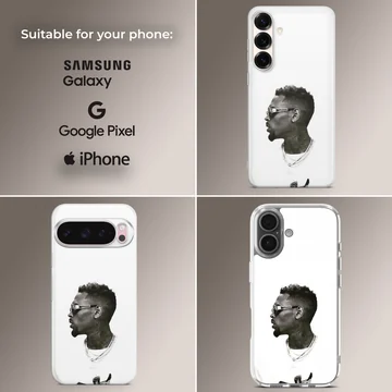 Monochrome profile portrait of a stylish man wearing sunglasses and chains on a phone case — Collage