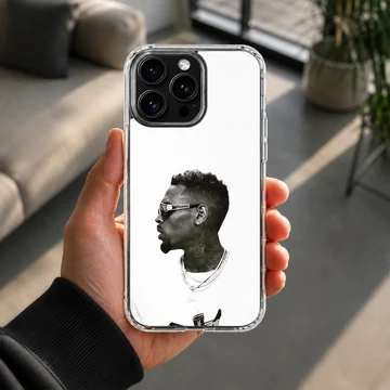 Monochrome profile portrait of a stylish man wearing sunglasses and chains on a phone case — Lifestyle