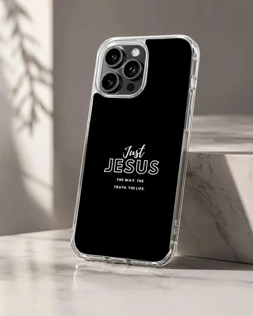 Minimalist black phone case with white inspirational Christian typography quote