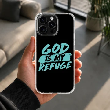 God Is My Refuge inspirational text printed on a matte finish phone case — Lifestyle