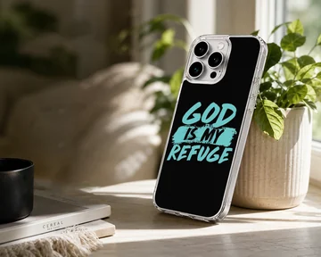 God Is My Refuge inspirational text printed on a matte finish phone case — Lifestyle
