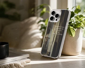 Saint Teresa quote printed over a dimly lit interior stone archway on a phone case — Lifestyle