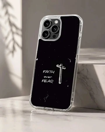 Faith Over Fear Cross Phone Case Minimalist Black