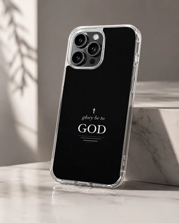 Glory be to God minimalist typography on a black background phone case — Hero